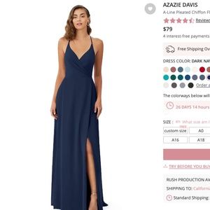 Azazie Davis Dark Navy Bridesmaid Dress size 4